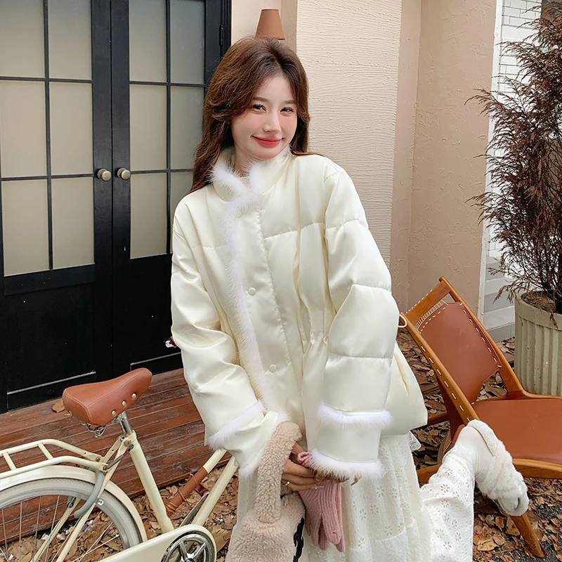 超好看新中式国风真水貂毛拼接羽绒服女冬季2024新款小香风短外套
