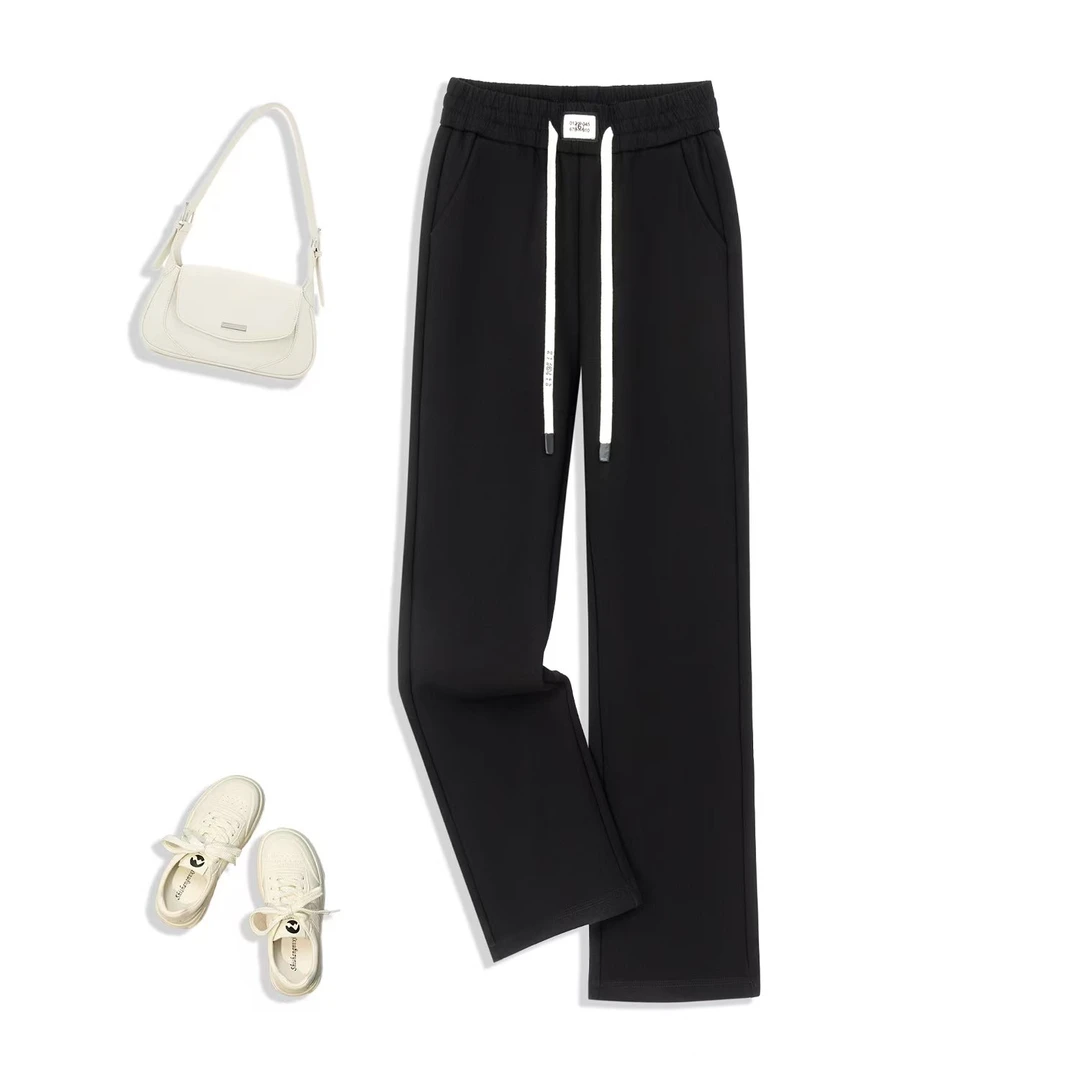 加绒厚款窄版阔腿裤女冬季高腰垂感百搭显瘦直筒裤KZ595