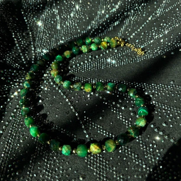 钛钢花岗石项链 绿虎方块时尚经典串珠项链