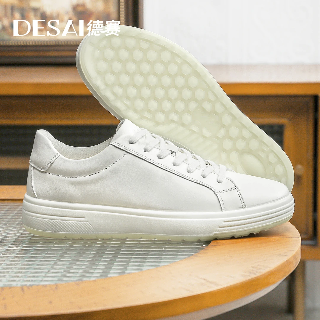 【连邦一体成型】德赛冬季百搭白色休闲鞋时尚运动不易开胶男鞋子