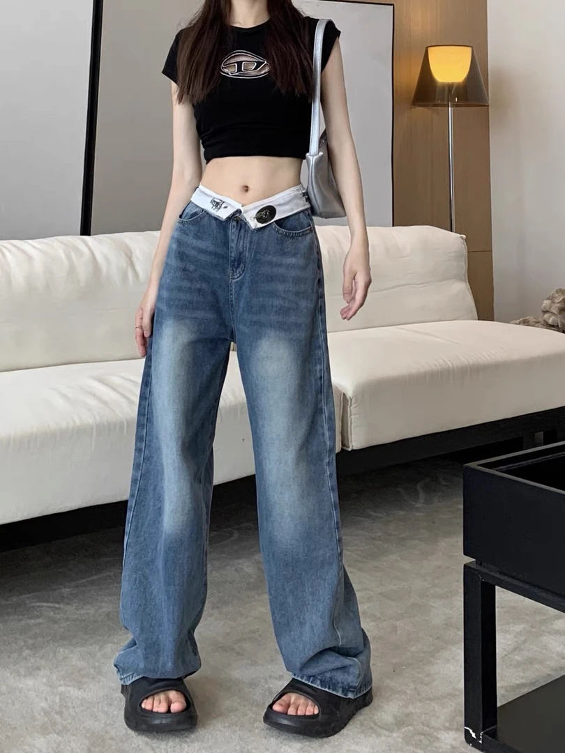 设计款腰头复古兰阔腿裤