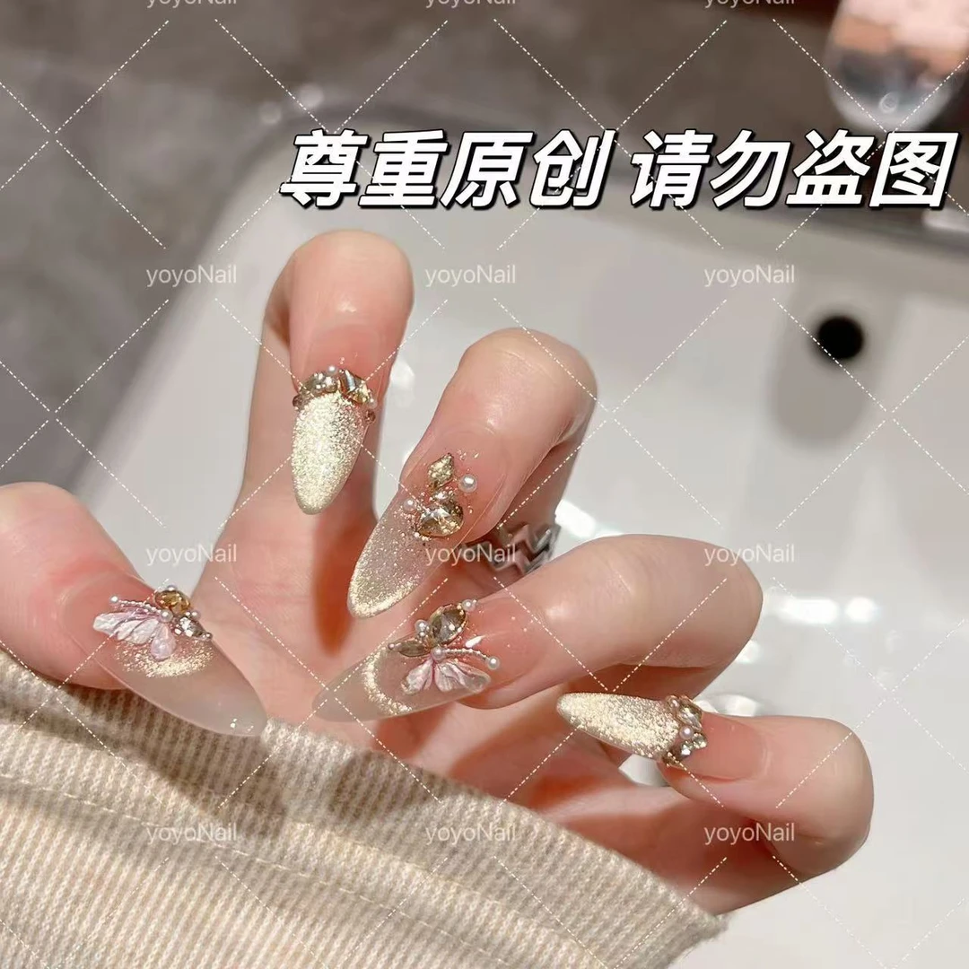 【烫金蝴蝶】纯手工穿戴甲光疗穿戴美甲高端系列重复使用美甲贴片