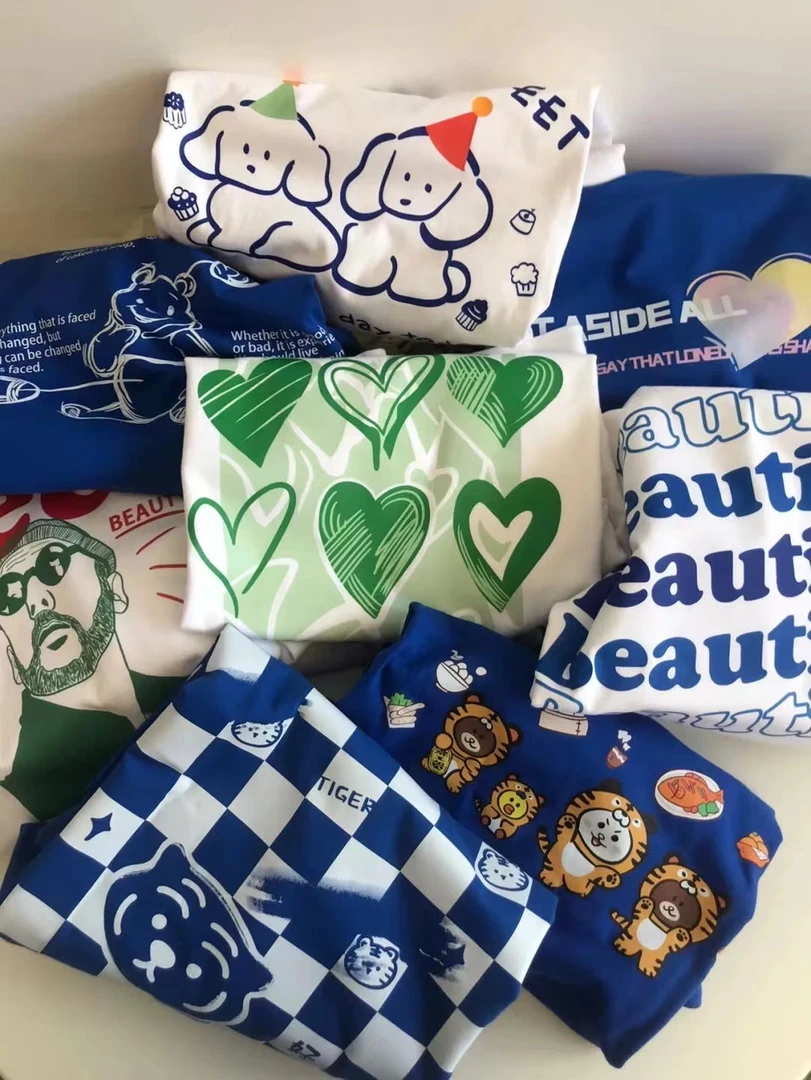 亲子装成人款【001-999】100%纯棉男女童潮牌短袖T恤甜酷风休闲上衣