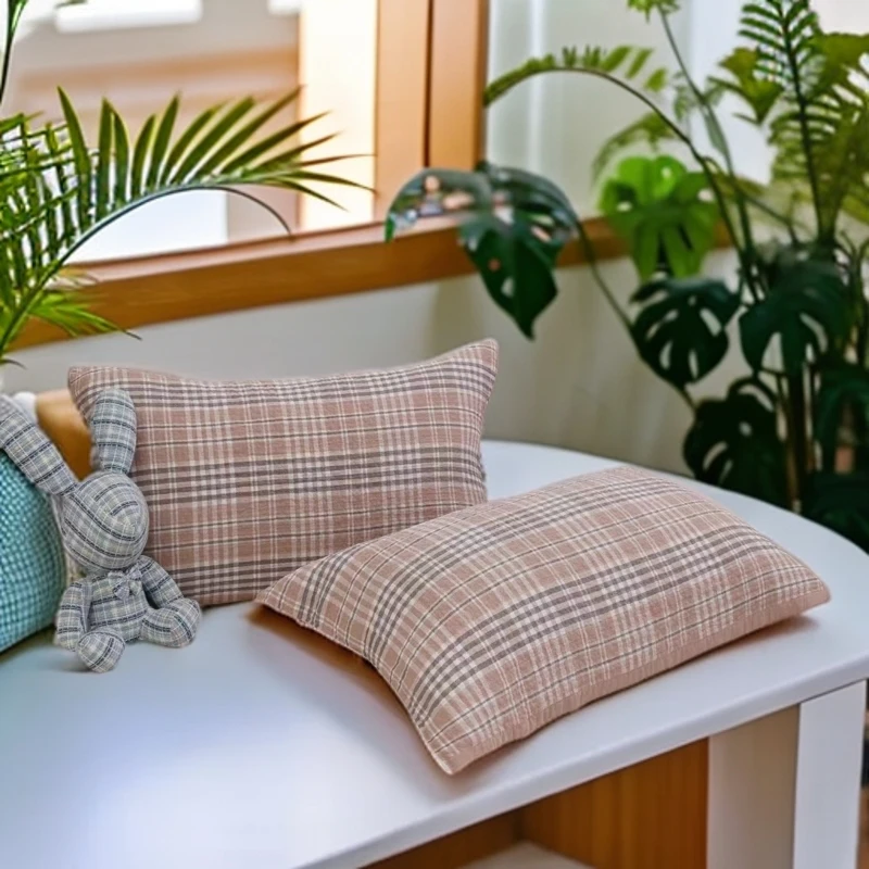 精品水洗棉枕巾一对 尺寸52*75---格子款