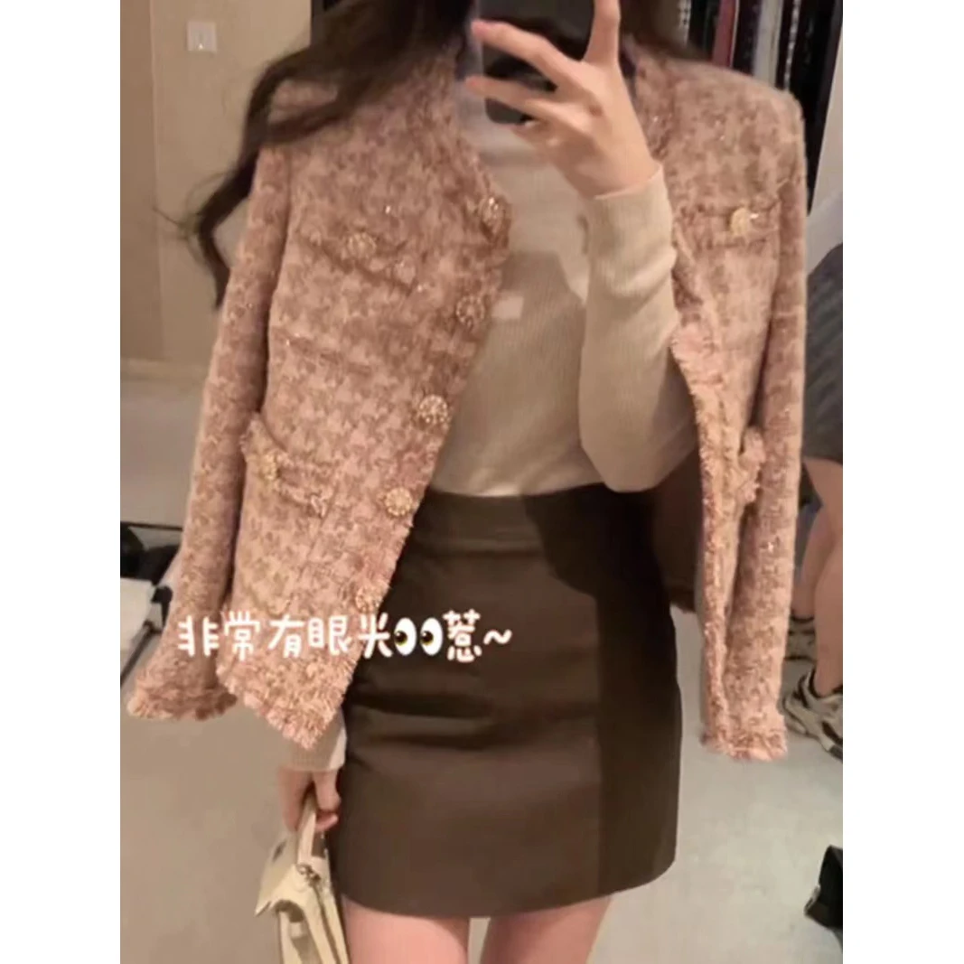 【可儿推荐】冬季新款高级感气质轻奢名媛小香风女神范粗花呢外套