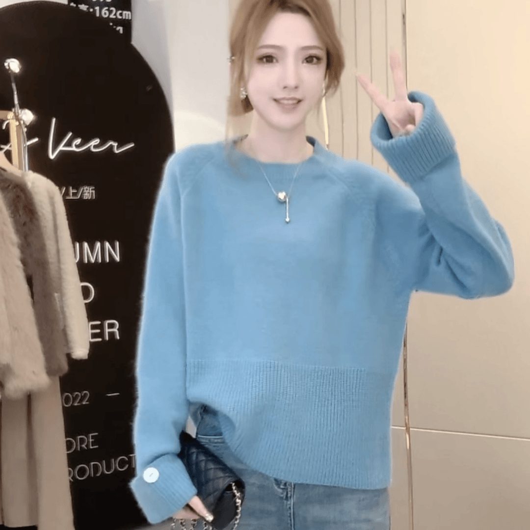 【可儿推荐】秋冬新款圆领套头宽松纯色毛衣女韩版减龄针织衫女