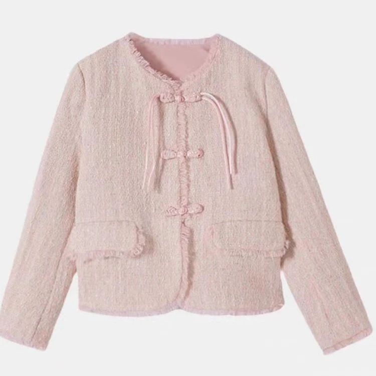 a013小香风外套粉色l码 w703