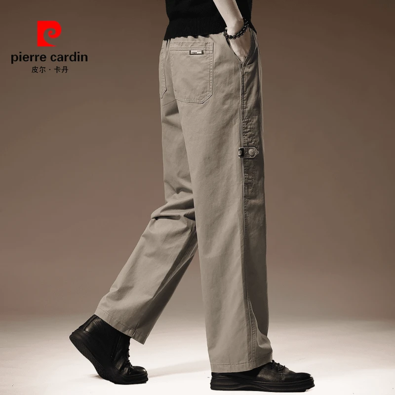 皮尔卡丹高端美式纯棉阔腿工装裤男宽松大码直筒复古休闲长裤子男