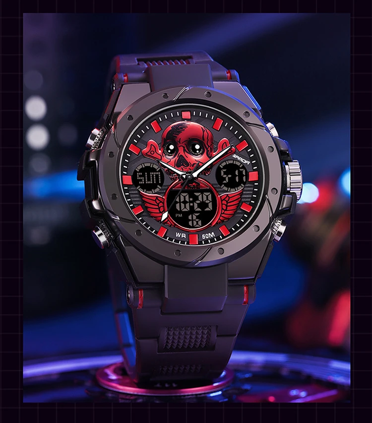 潮表骷髅头炫酷防水男士手表多功能户外运动腕表6087