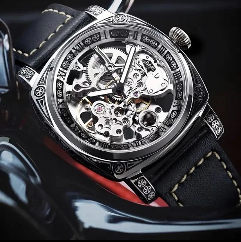 指针式镂空霸气男士手表机械腕表夜光雕花名表男款8020