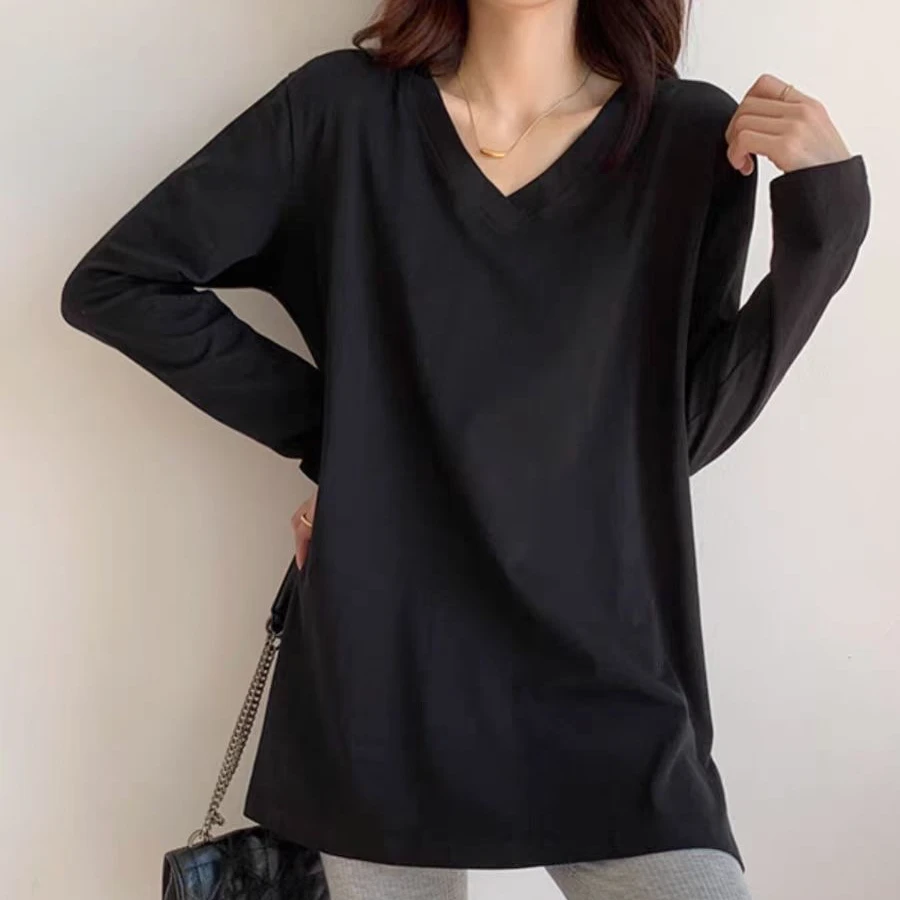 V领磨毛打底衫8689饕餮服饰大码女装2024秋季新款时尚百搭休闲