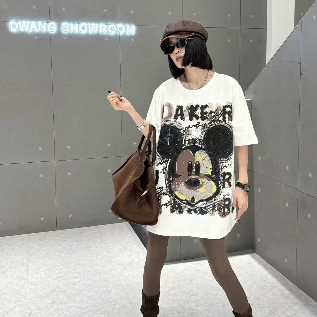 刷毛珠绣米奇T恤7627时尚休闲百搭重工圆领半袖饕餮服饰大码女装