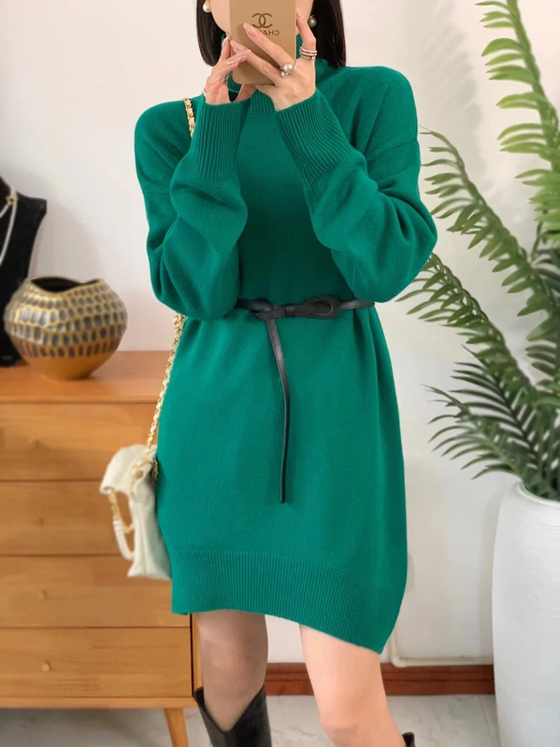 全毛时尚打底衫中长款秋冬套头百搭纯色半高领