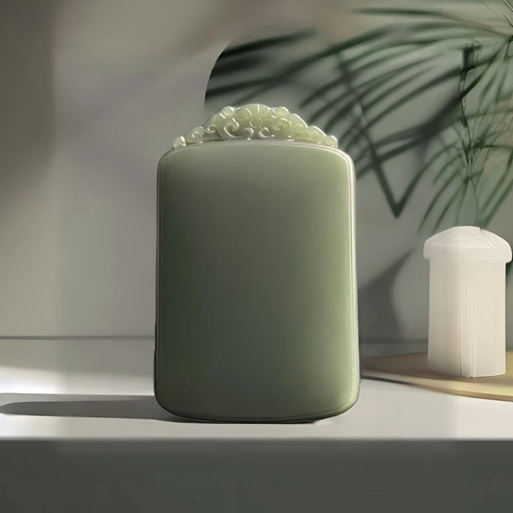 典藏正品纯天然新疆和田玉青玉蓝调厚装无事牌手工雕刻工艺吊坠