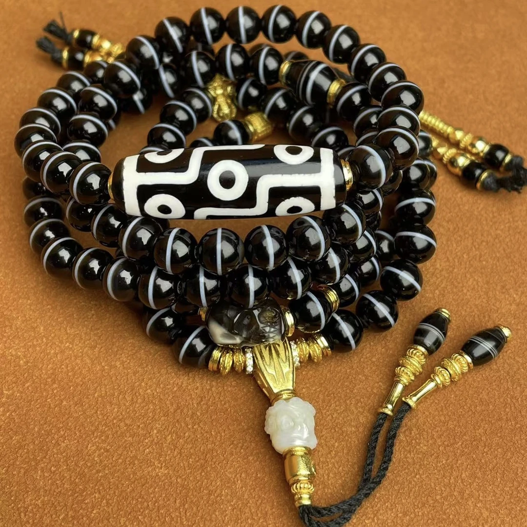 壹加师姐｜手工设计黑白九y药师多圈多宝项链5957A