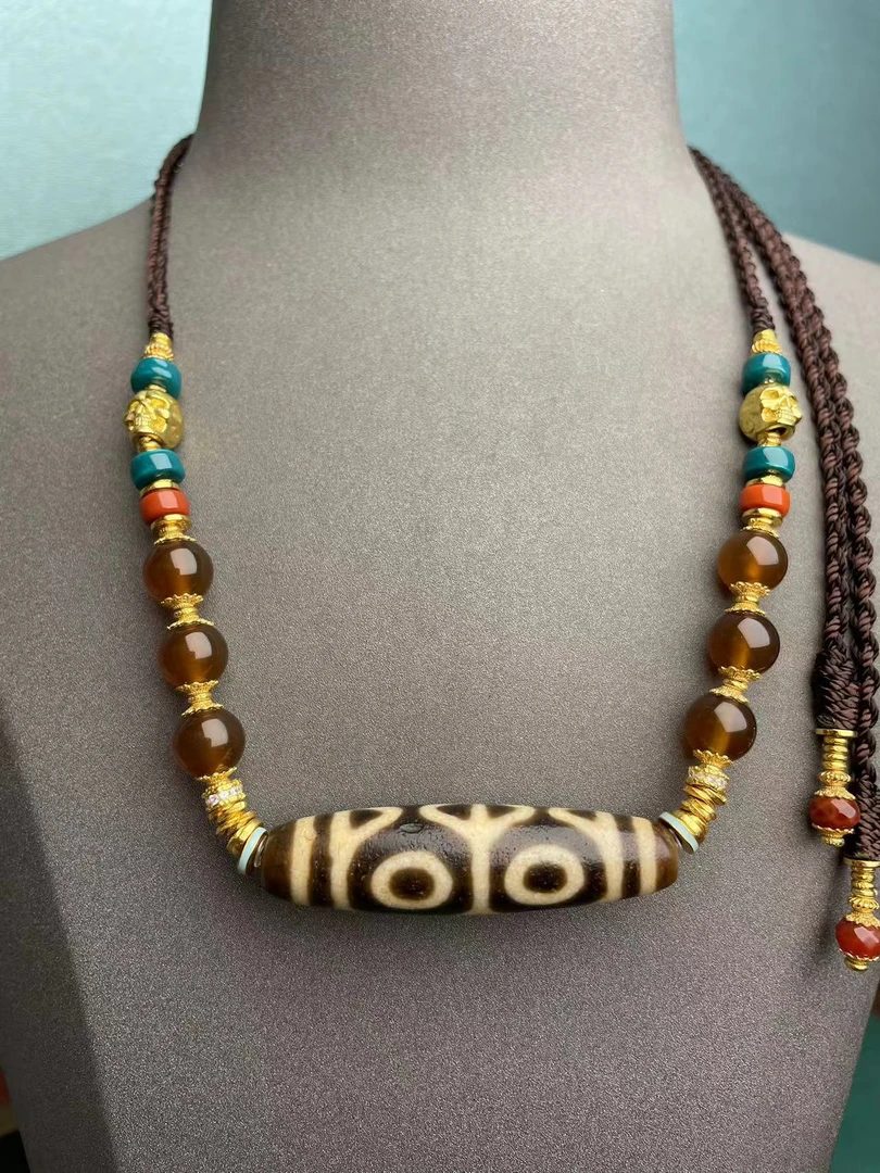 手工设计横版金刚双牙牙四玛瑙多宝项链6854C