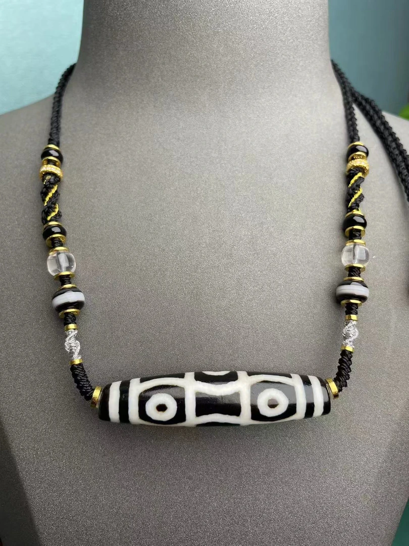 壹加师姐|手工设计小卢黑白横版十轮六y玛瑙多宝项链6551B