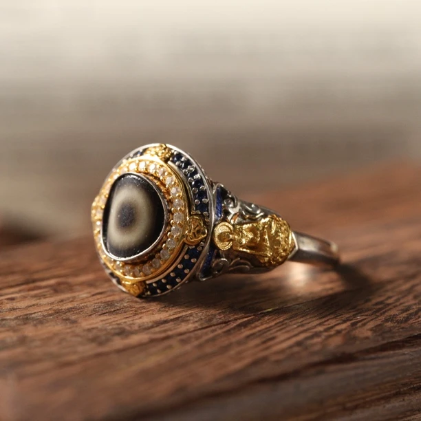 手工设计银镶一y药师f玛瑙戒指