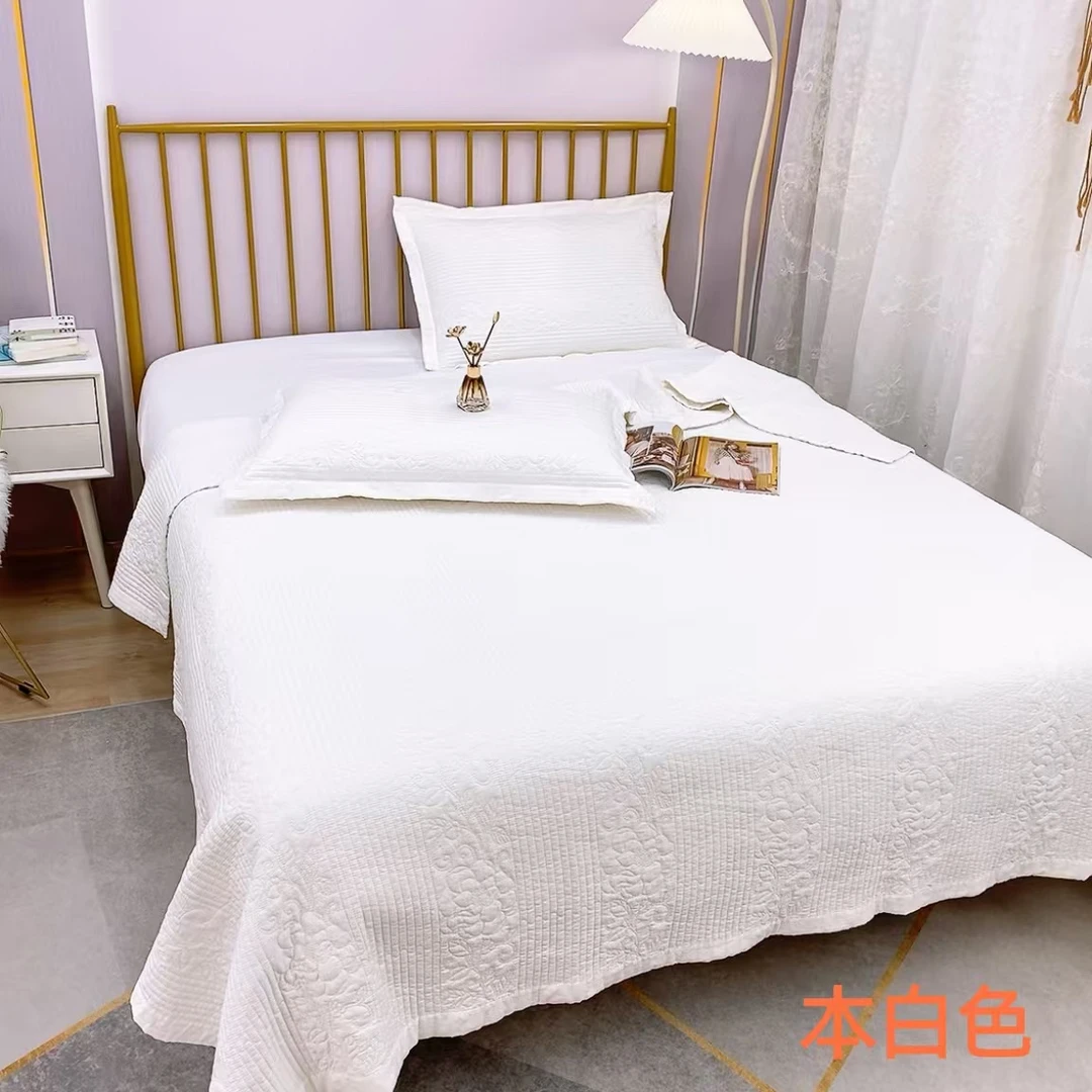 【有只羊甄选】轻奢简约高温砂洗60S长绒棉床盖三件套 欧式绗缝夹棉