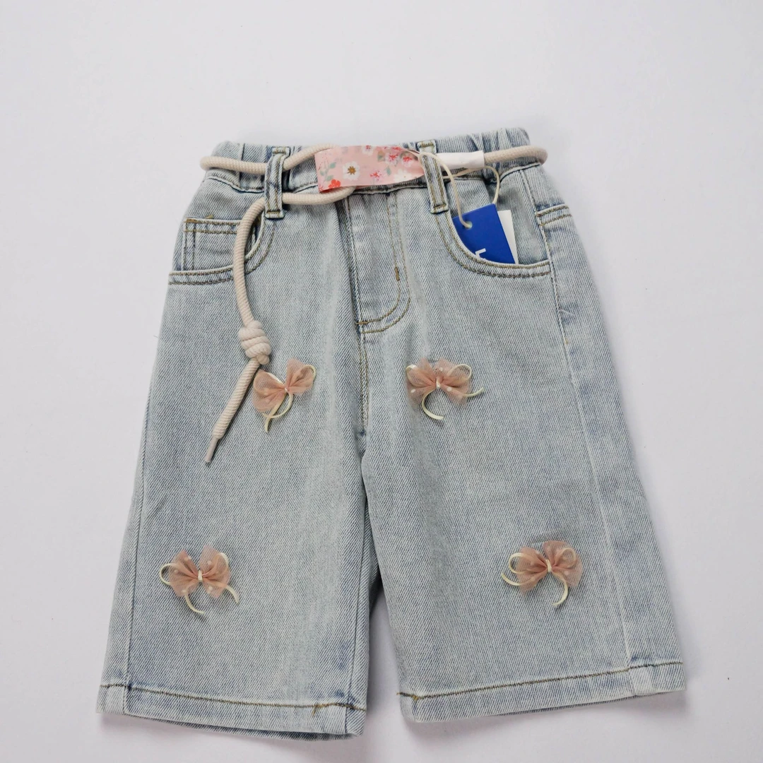 女童时尚百搭休闲韩版花朵牛仔中裤