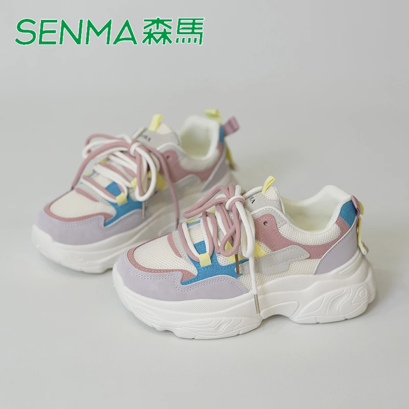 SENMA/森马老爹鞋女2023新款秋季百搭透气小白鞋休闲厚底运动鞋潮