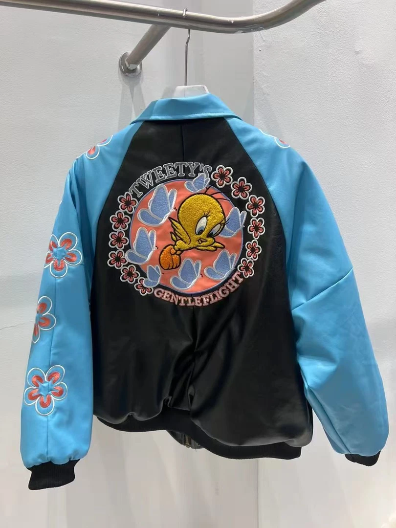 明星同款  翠鸟拼接刺绣夹棉男女夹克外套