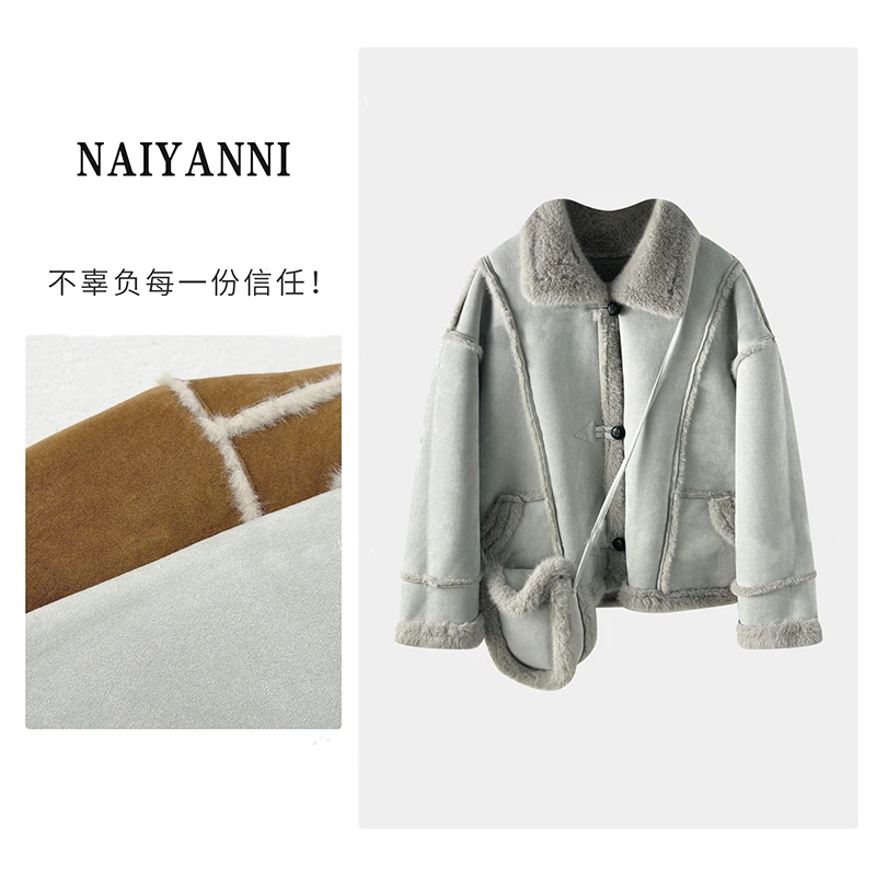【送包包】时尚慵懒风设计感拼接立领机车服冬季新款加厚短外套