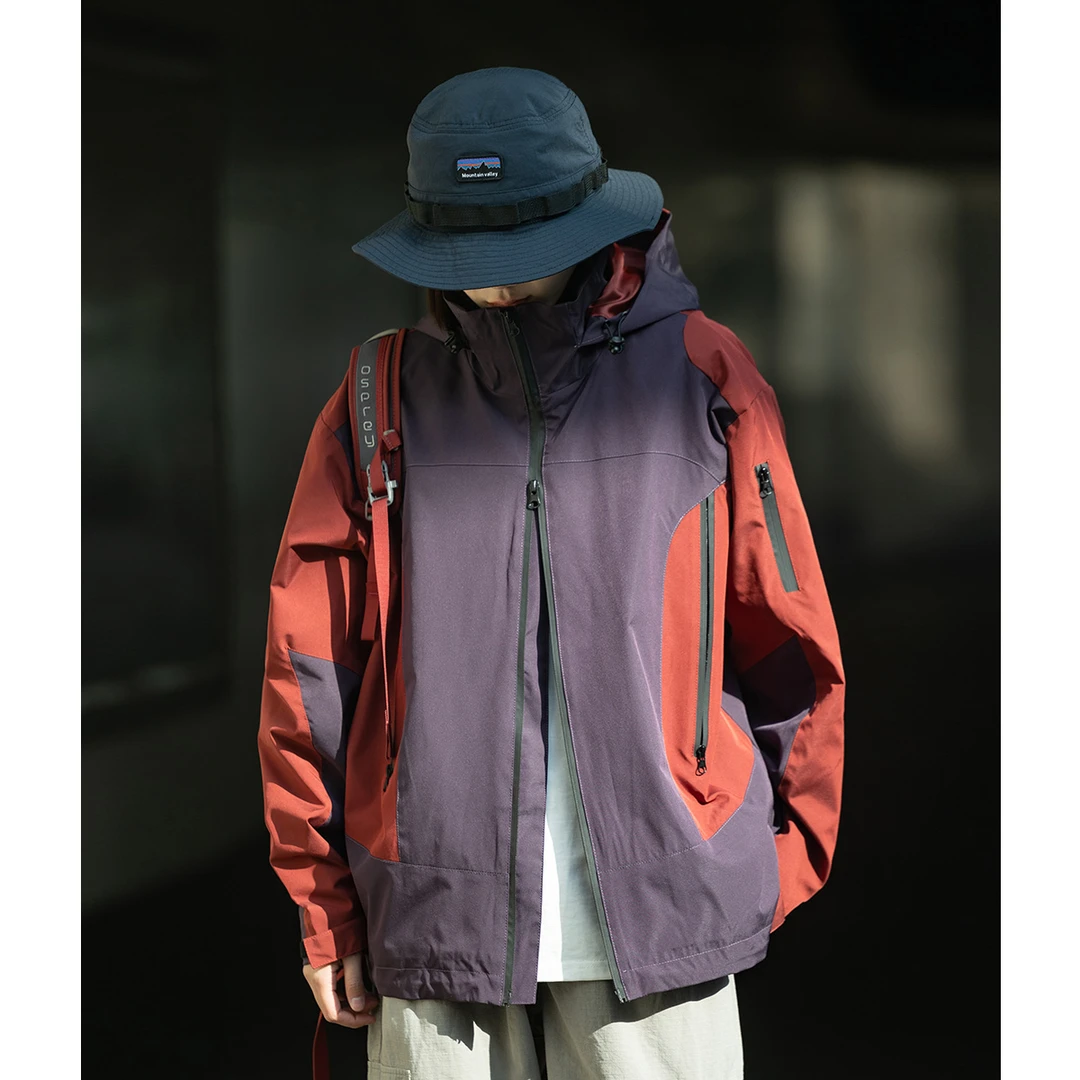 Mountain valley户外拼色登山露营防泼水连帽冲锋衣外套 男女夹克