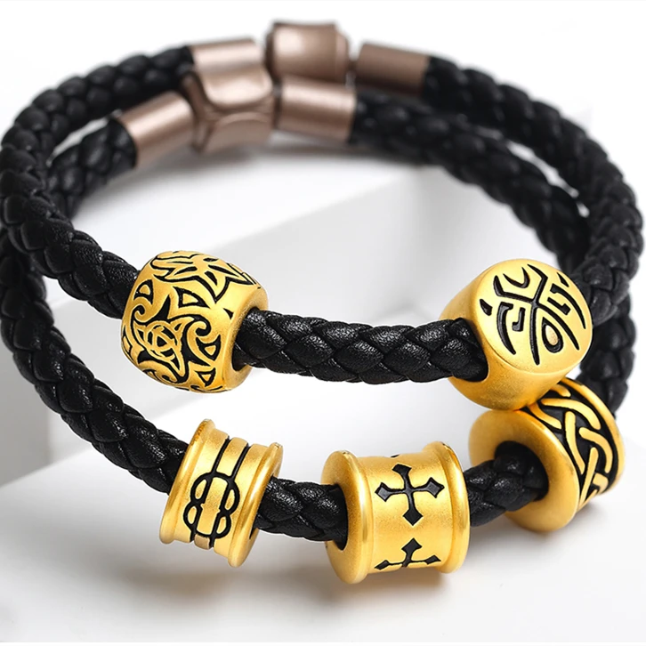 易哥诺玺晶足金手工刺青路路通黑金手链个性经典手绳黑金情侣手链