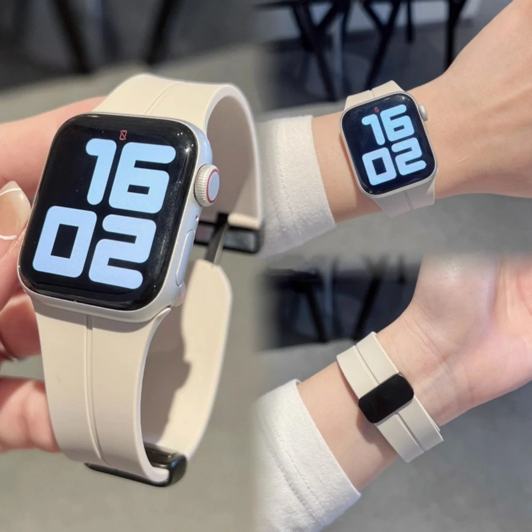 新款硅胶磁吸折叠扣适用于iwatch表带applewatchs9s87~1SE男女款