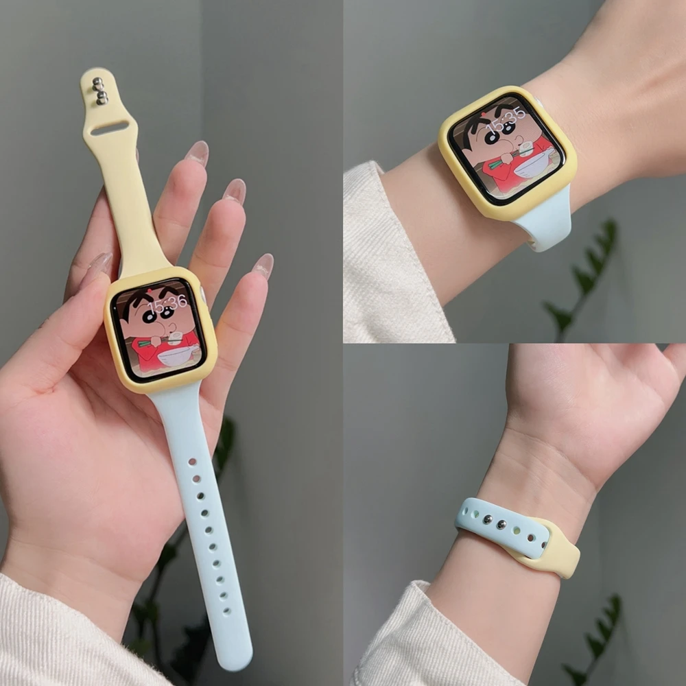 创意多巴胺拼色硅胶替换表带 适用于applewatchS9s8765表带se男女