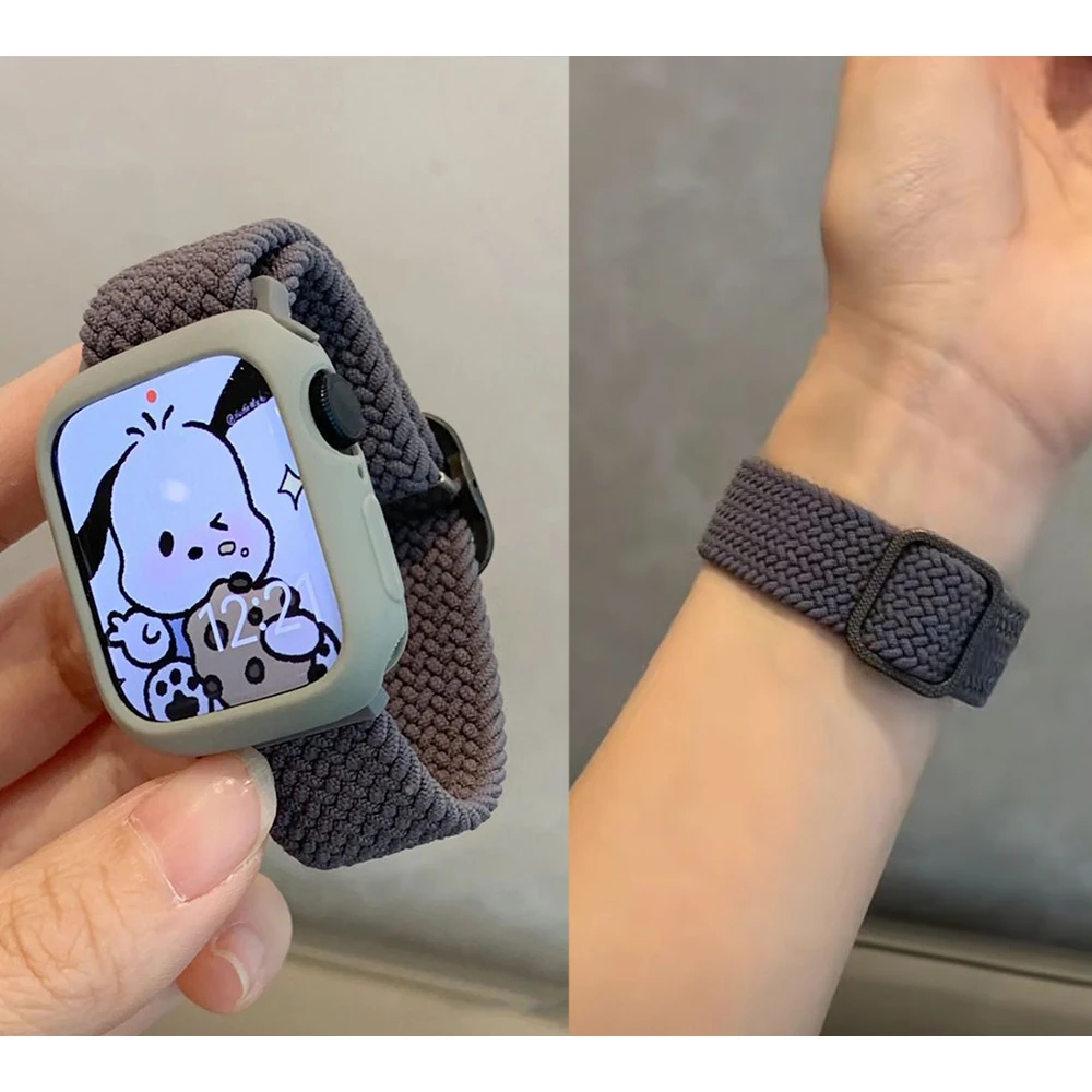柔软弹力编织滑扣iwatch表带 适用于appleWatch通用s9876SE男女款
