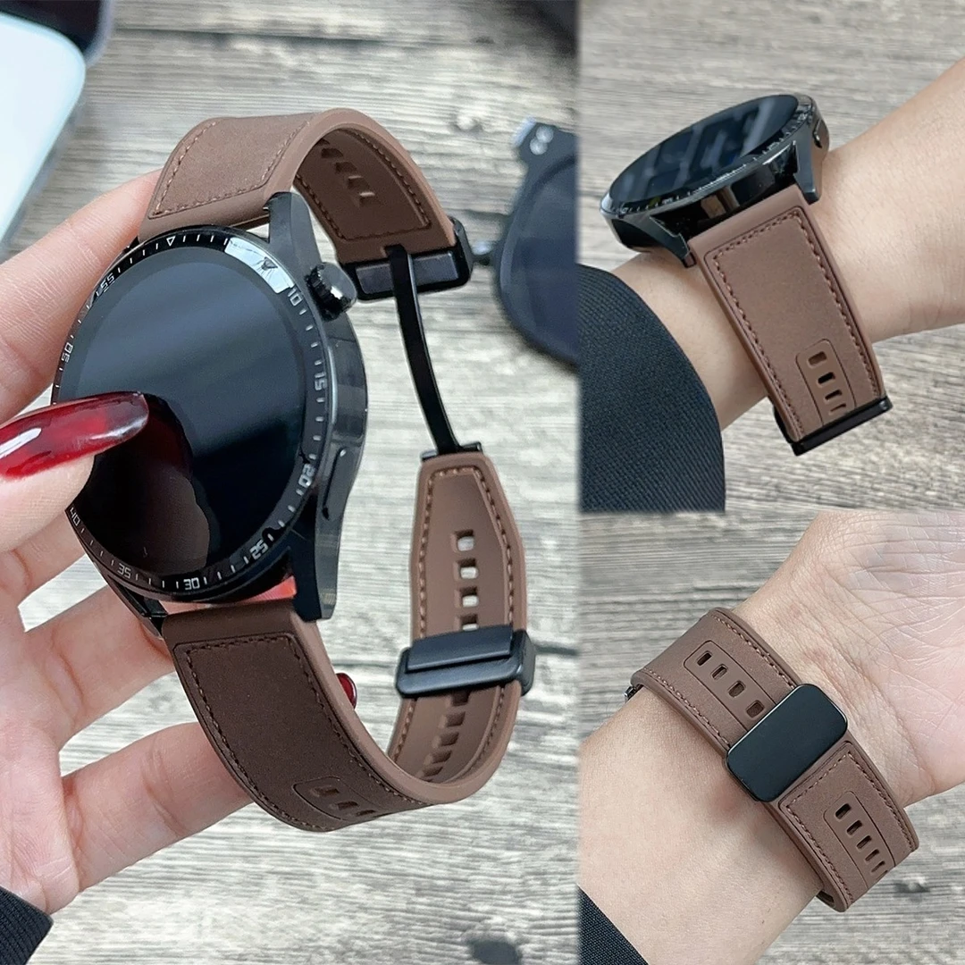 防水珊瑚绒硅胶磁吸扣表带适用华为GT5GT4GT3Watch43Progt2/FIT3