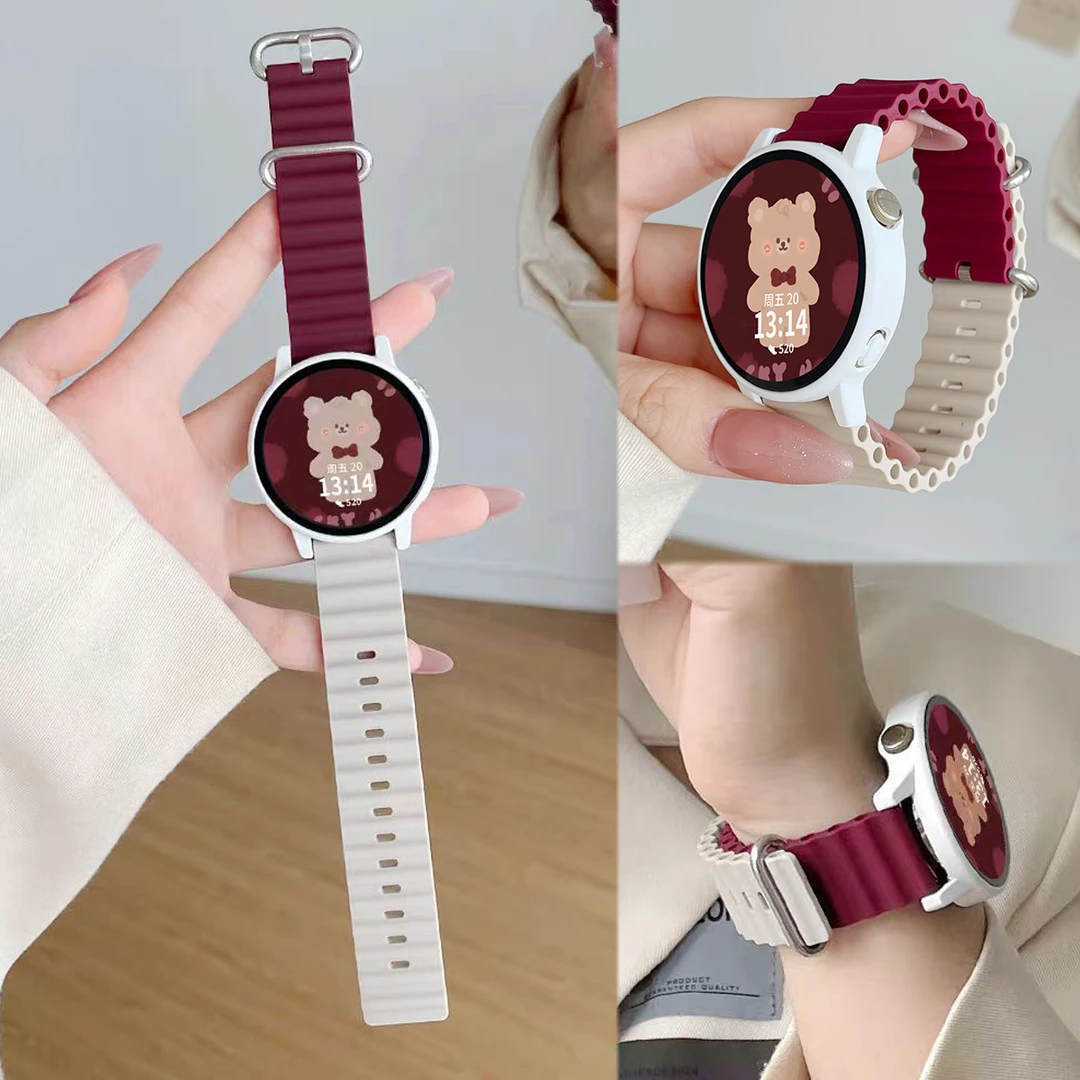 两条装拼色海洋硅胶运动表带适用于华为Watch43progt4/3gt2/1通用