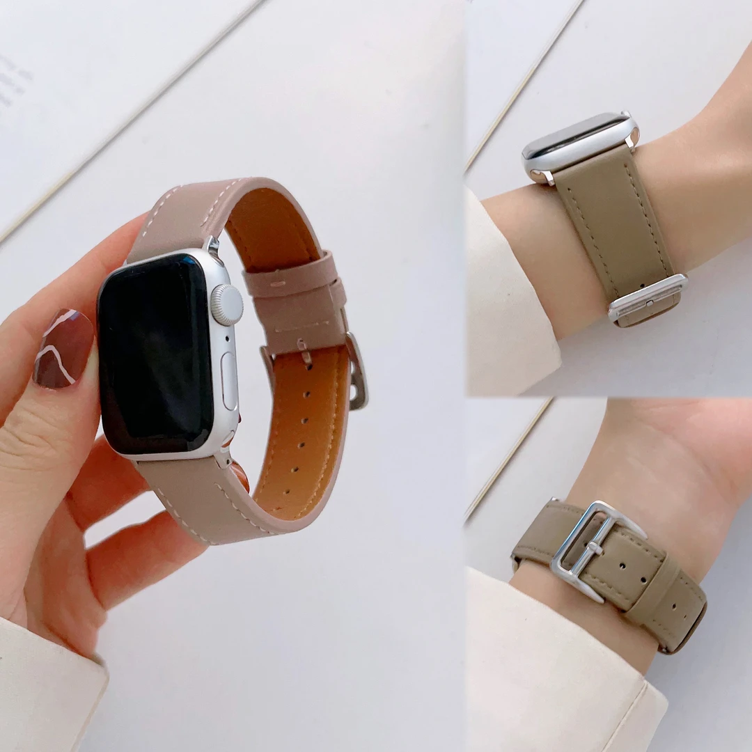 复古真皮皮质金属扣iwatch表带 适用于applewatchs9s8765SE男女款