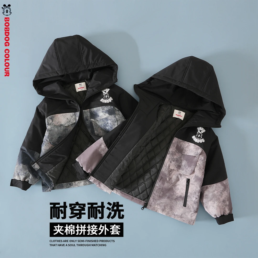 巴布豆秋冬季季夹棉拼接外套