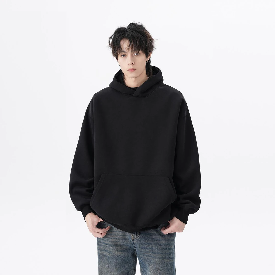 QOTRIOCK420g重磅连帽卫衣男秋季潮牌宽松外套高街黑色打底衫帽衫