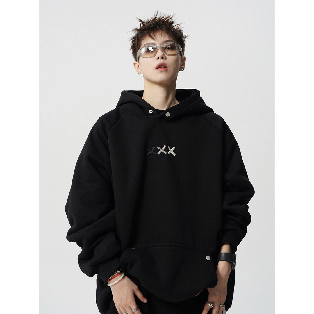 潮牌设计感刺绣卫衣男秋美式重磅个性连帽衫vibe高街宽松情侣外套