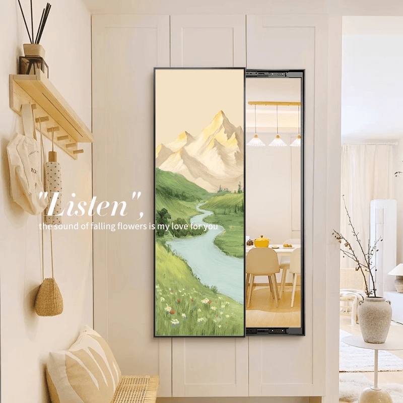 全身镜装饰画客厅日照金山风景隐藏推拉镜子挂画卧室试衣镜