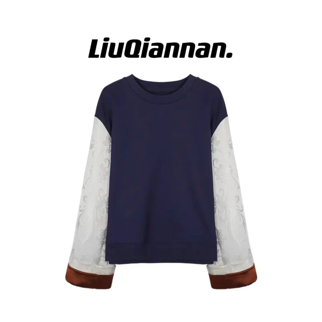 『拼接阔袖』早秋新国风洋气撞色圆领长袖卫衣