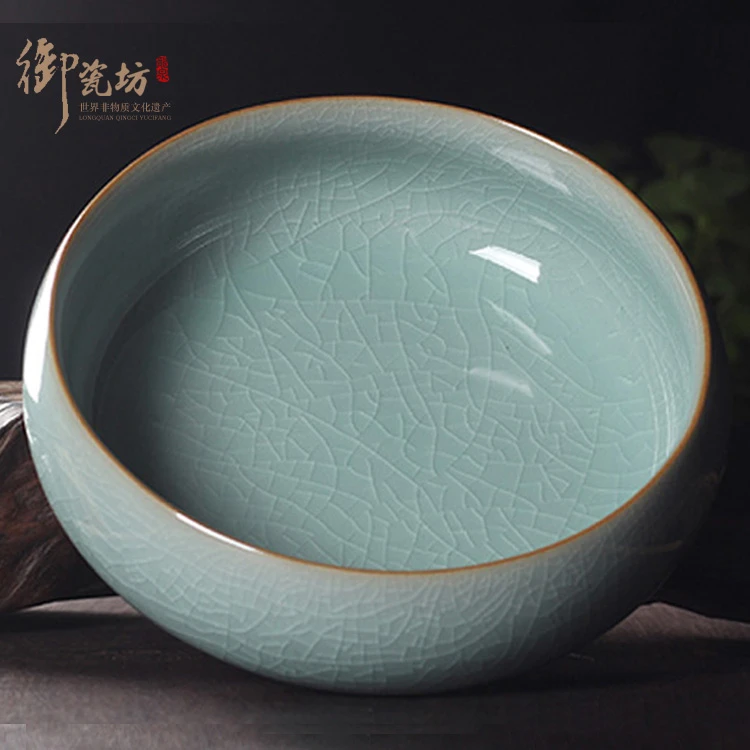 茶具青瓷茶洗陶瓷杯茶渣缸冰裂开片水洗大号茶道烟灰缸家用高档