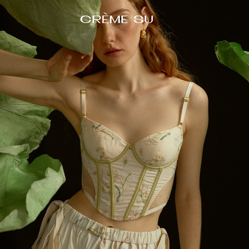CremeSu古风宣色系列鱼骨胸衣中国风原创刺绣可外穿吊带背心