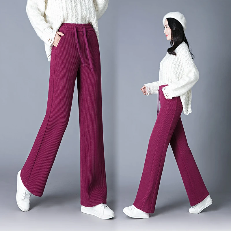秋冬加绒高腰窄版直筒裤时尚宽松休闲垂感直筒裤显瘦百搭女长裤