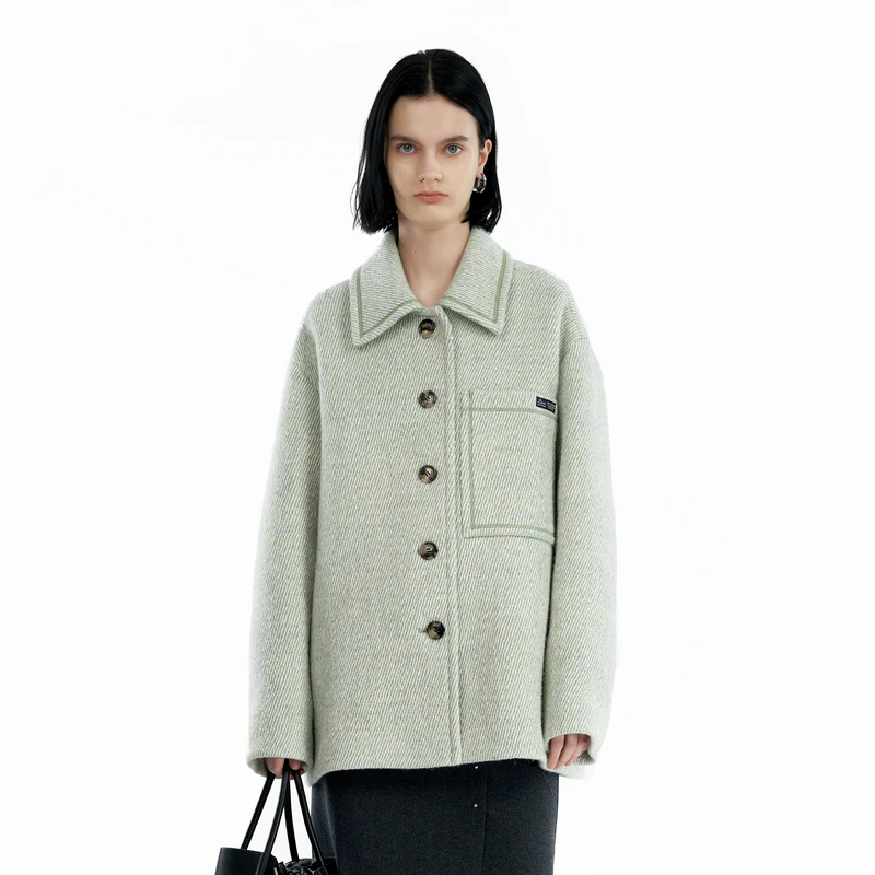 IIIVIVINIKO 2024AW"羊毛混纺"衬衫式夹花呢大衣C449029188E