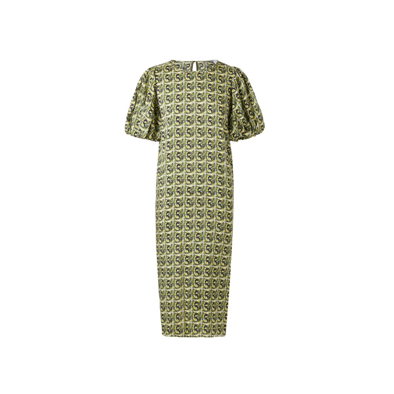 IIIVIVINIKO 桑蚕丝复古艺术印花泡泡袖直筒连衣裙R430630129A