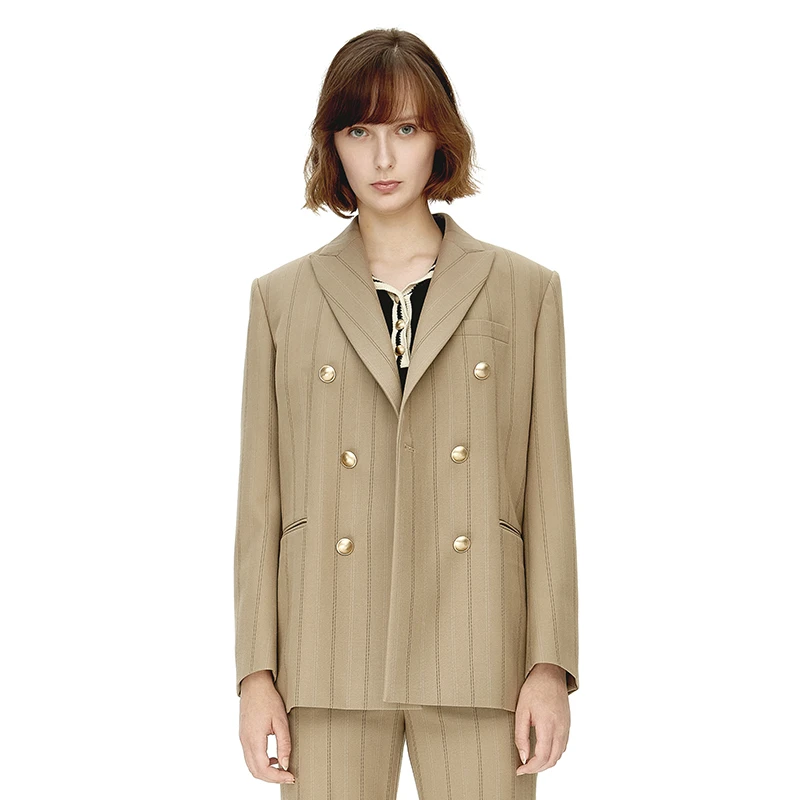 IIIVIVINIKO"绅士西服"色织条纹枪驳领西装外套M232705174B