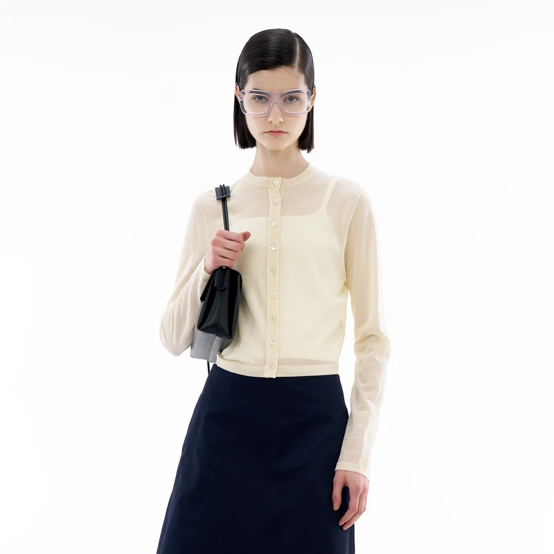 IIIVIVINIKO 2024SS"细支真丝羊毛"圆领长袖针织衫M410226625C