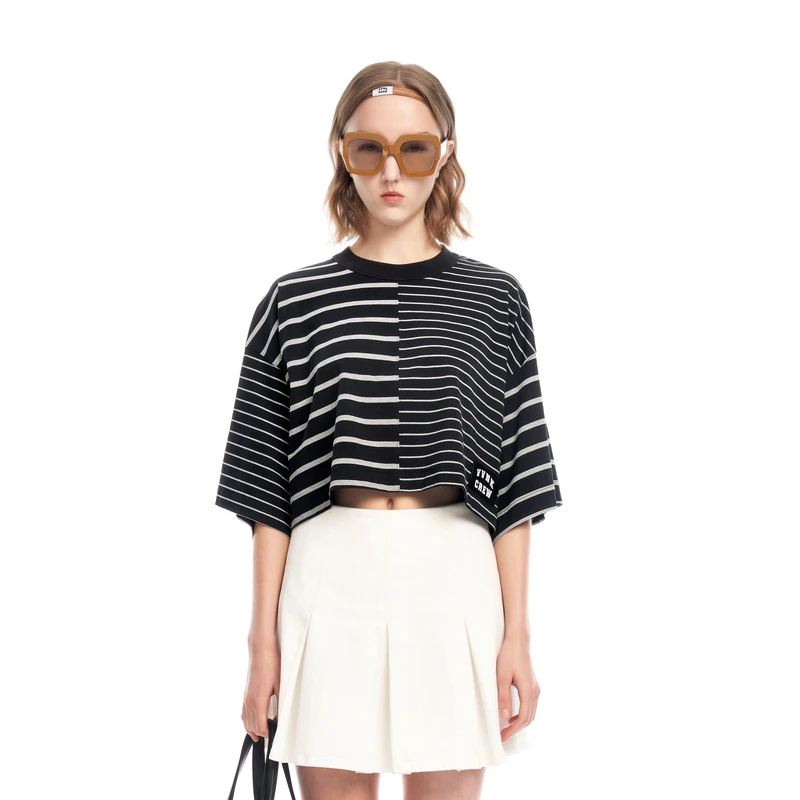 IIIVIVINIKO"72支印度超长绒棉"休闲短方条纹T恤M320536355C