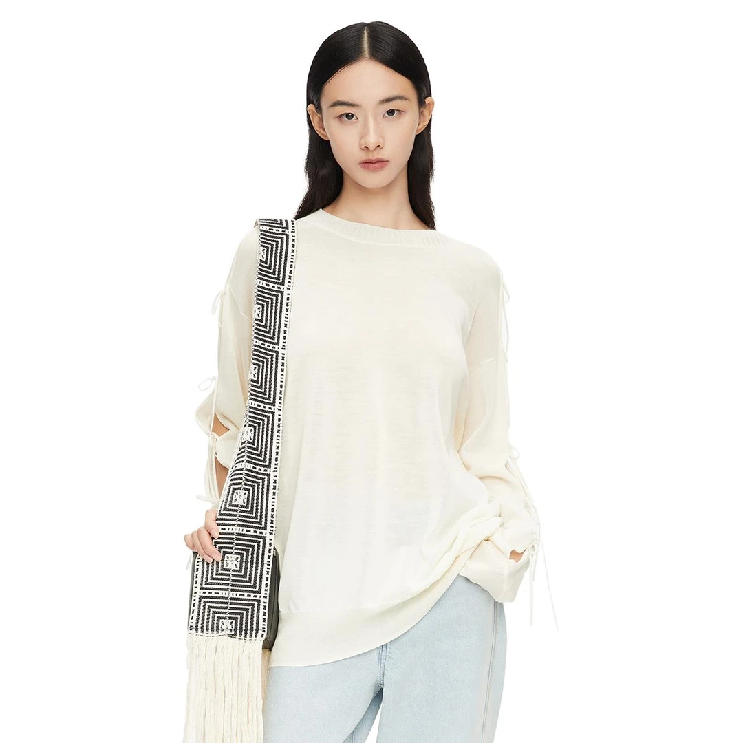 IIIVIVINIKO薇薏蔻“真丝羊毛混纺”光泽针织上衣M220114636C