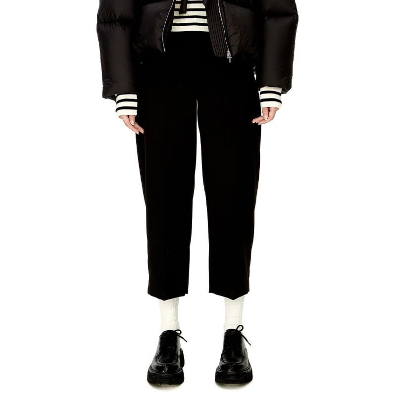 IIIVIVINIKO"含羊 毛面料"复古廓形双机线九分休闲裤M230810118C